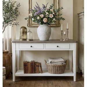 P2728-50 : Bàn Trang Trí, Bàn Console - Trắng + Nâu
